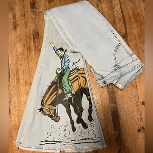 Ranch Dressin flare high rise bucking horse jeans, 2” waist, 34 1/2” inseam